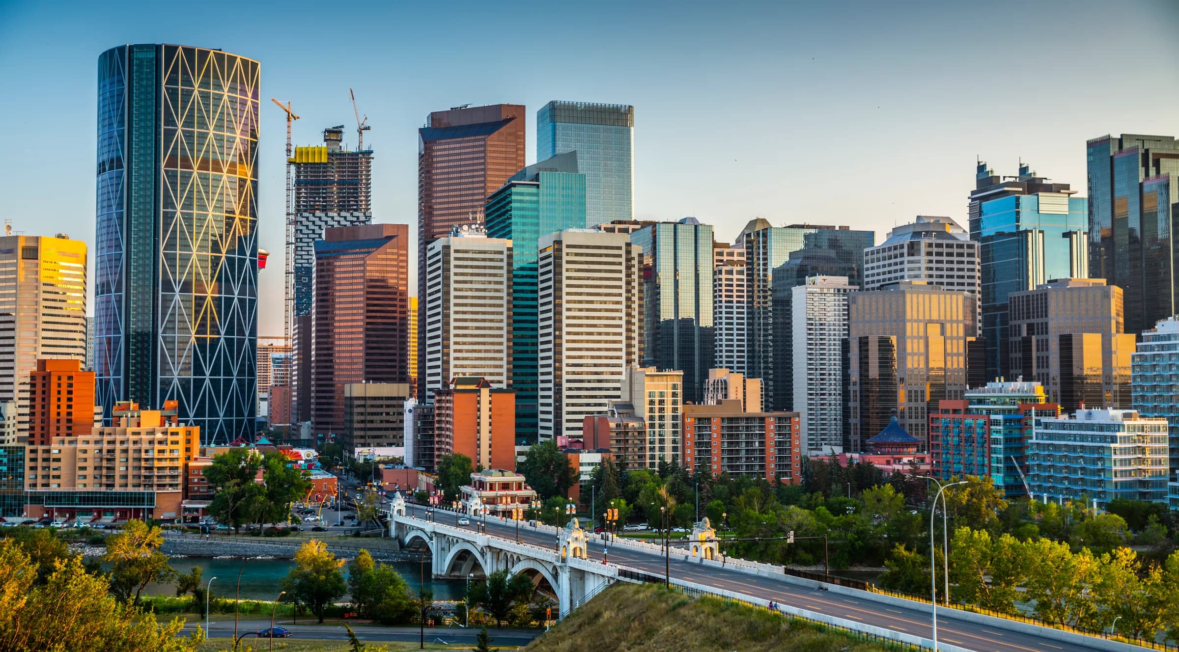 Calgary downtown skyline and bridge in daylight