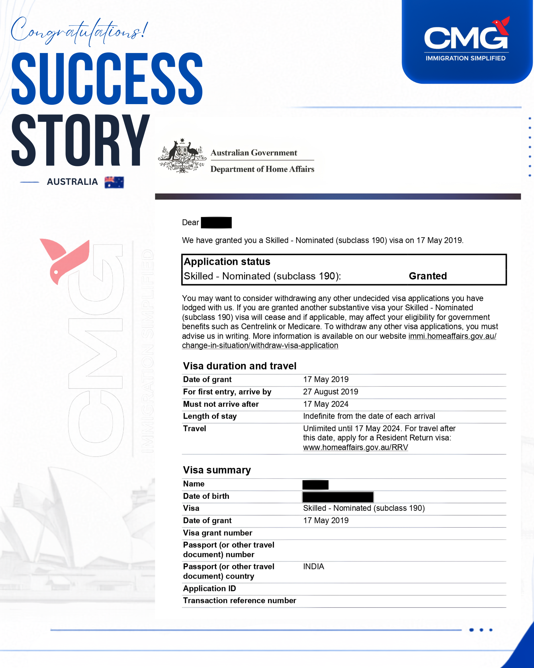 Commonwealth Migration Group client success milestone 1