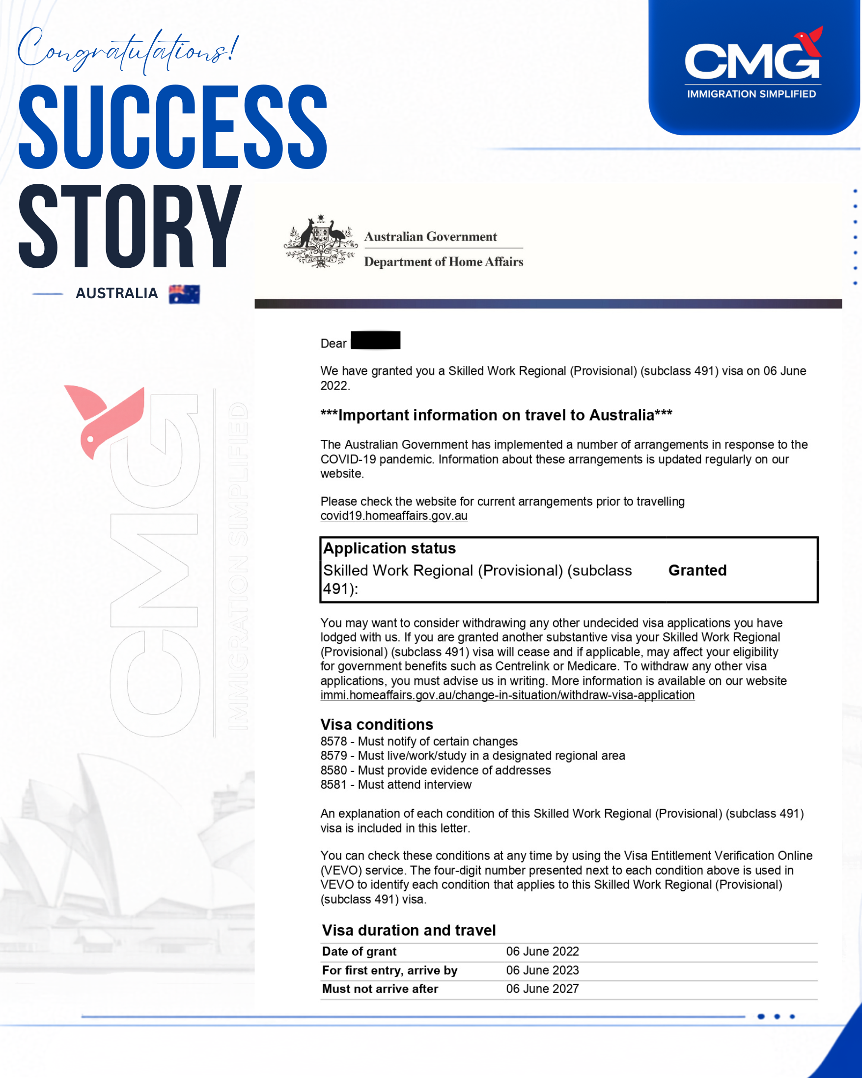 Commonwealth Migration Group client success milestone 6