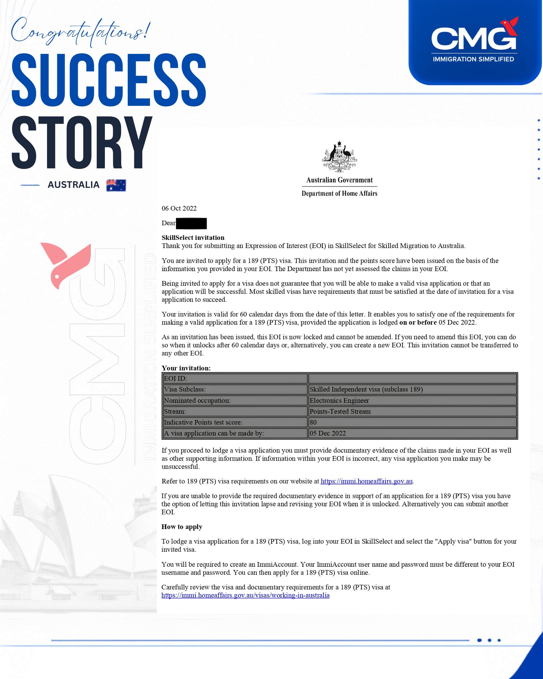 Commonwealth Migration Group client success milestone 15
