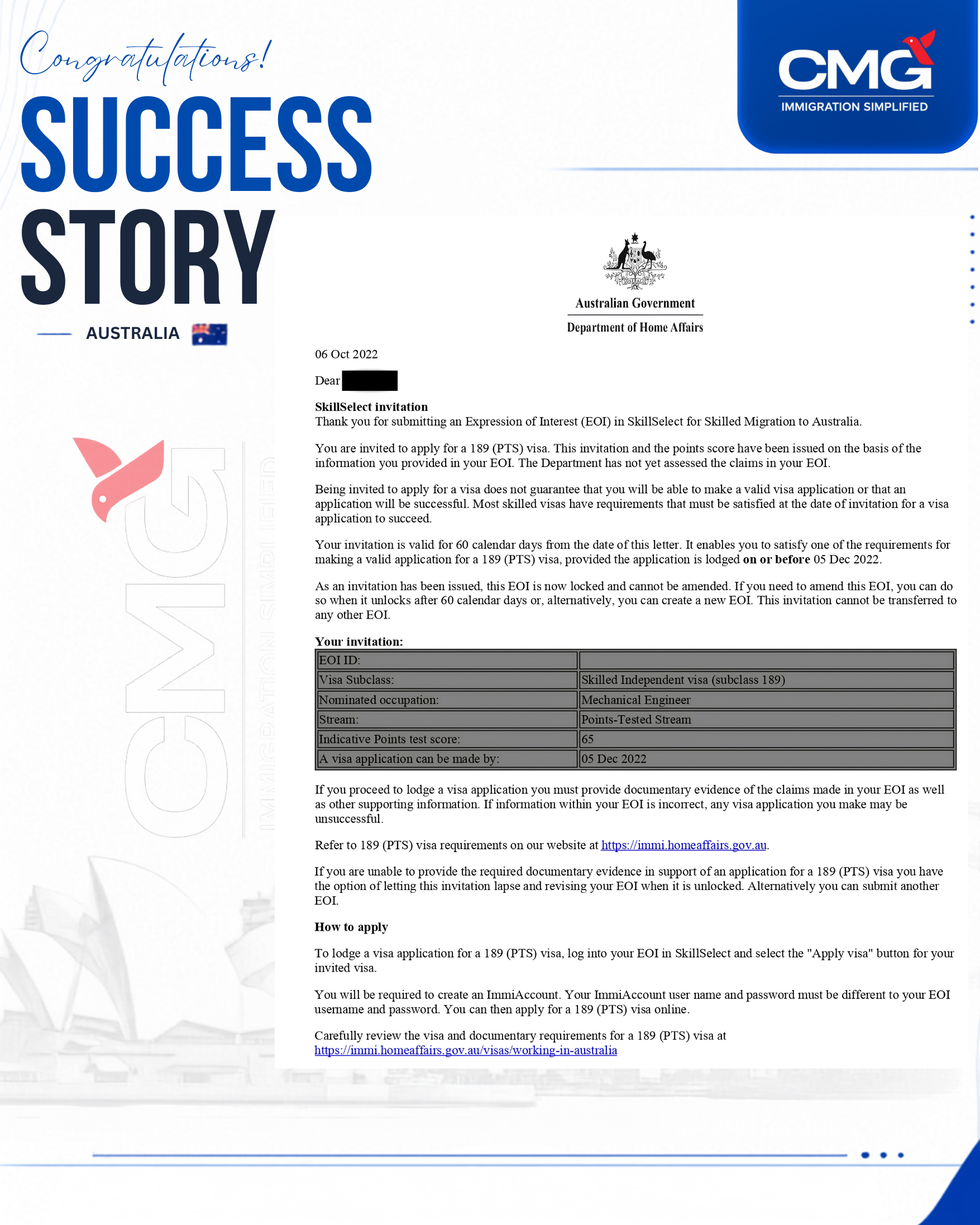 Commonwealth Migration Group client success milestone 21