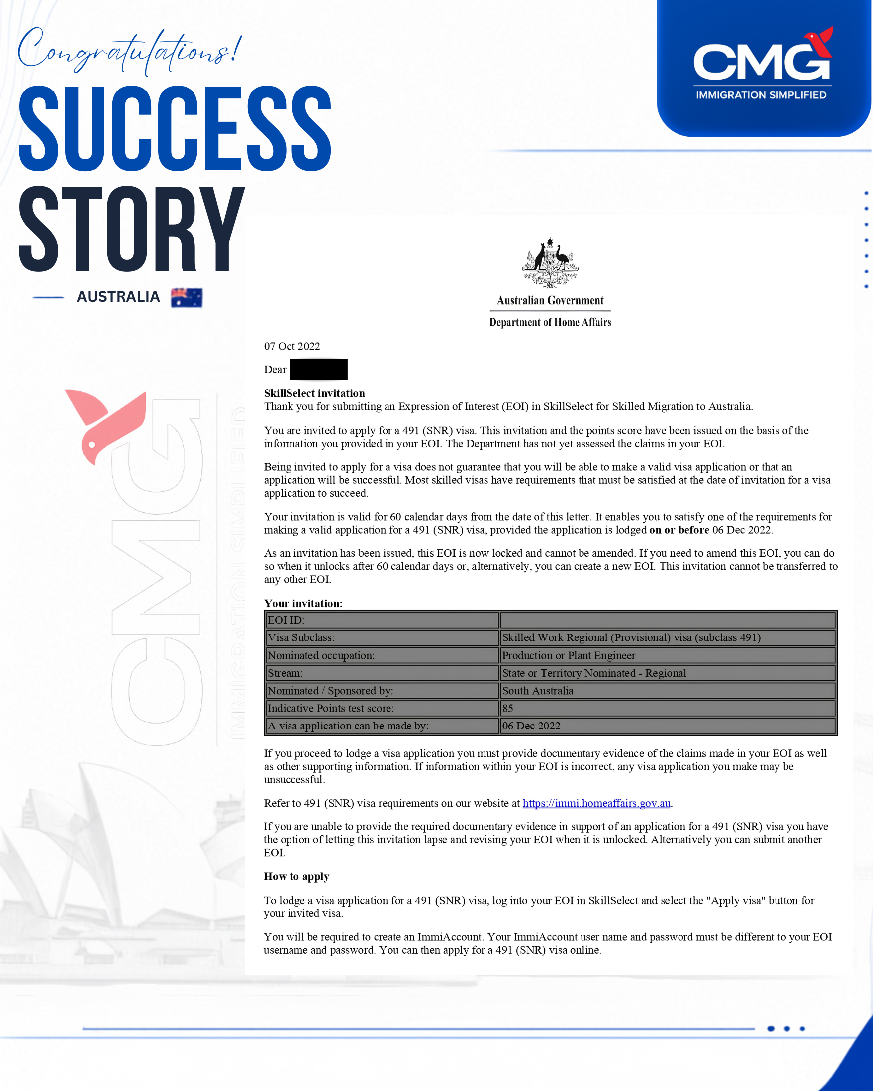 Commonwealth Migration Group client success milestone 23