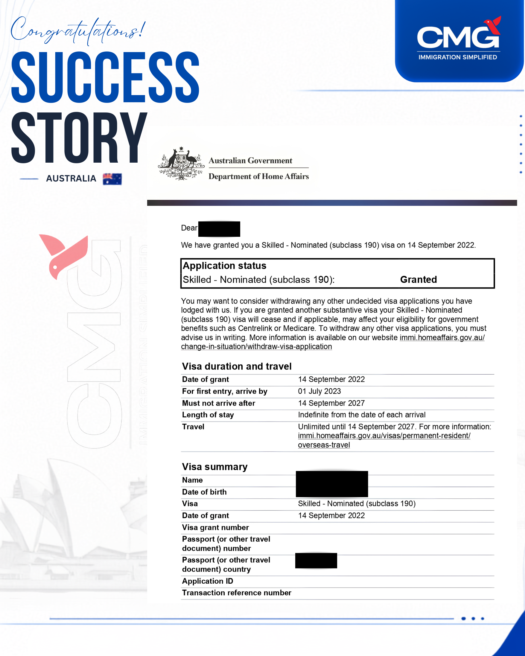 Commonwealth Migration Group client success milestone 27