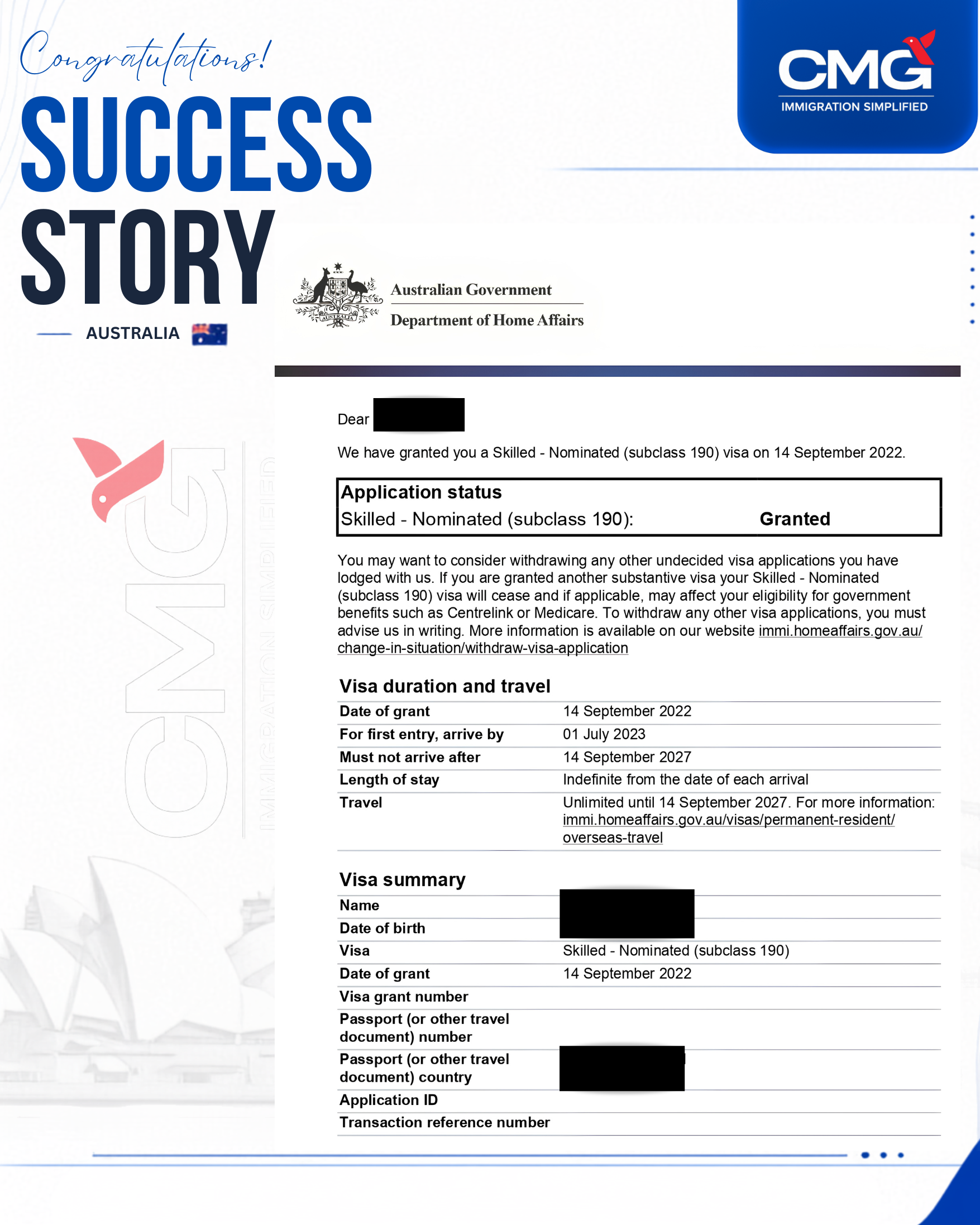 Commonwealth Migration Group client success milestone 28