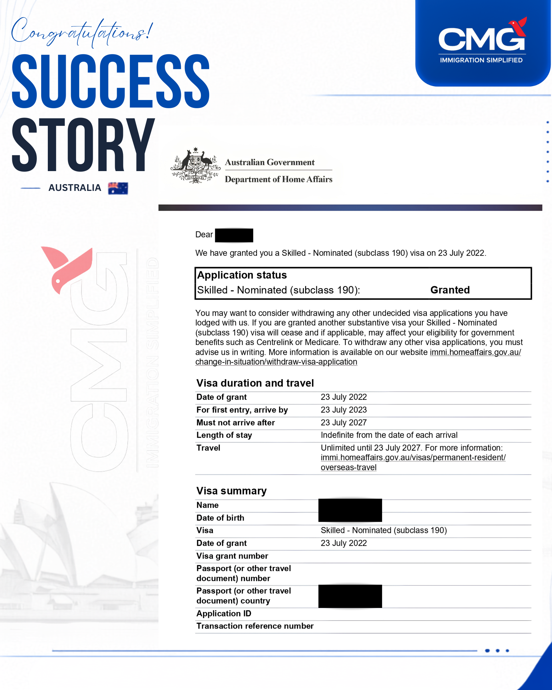 Commonwealth Migration Group client success milestone 29