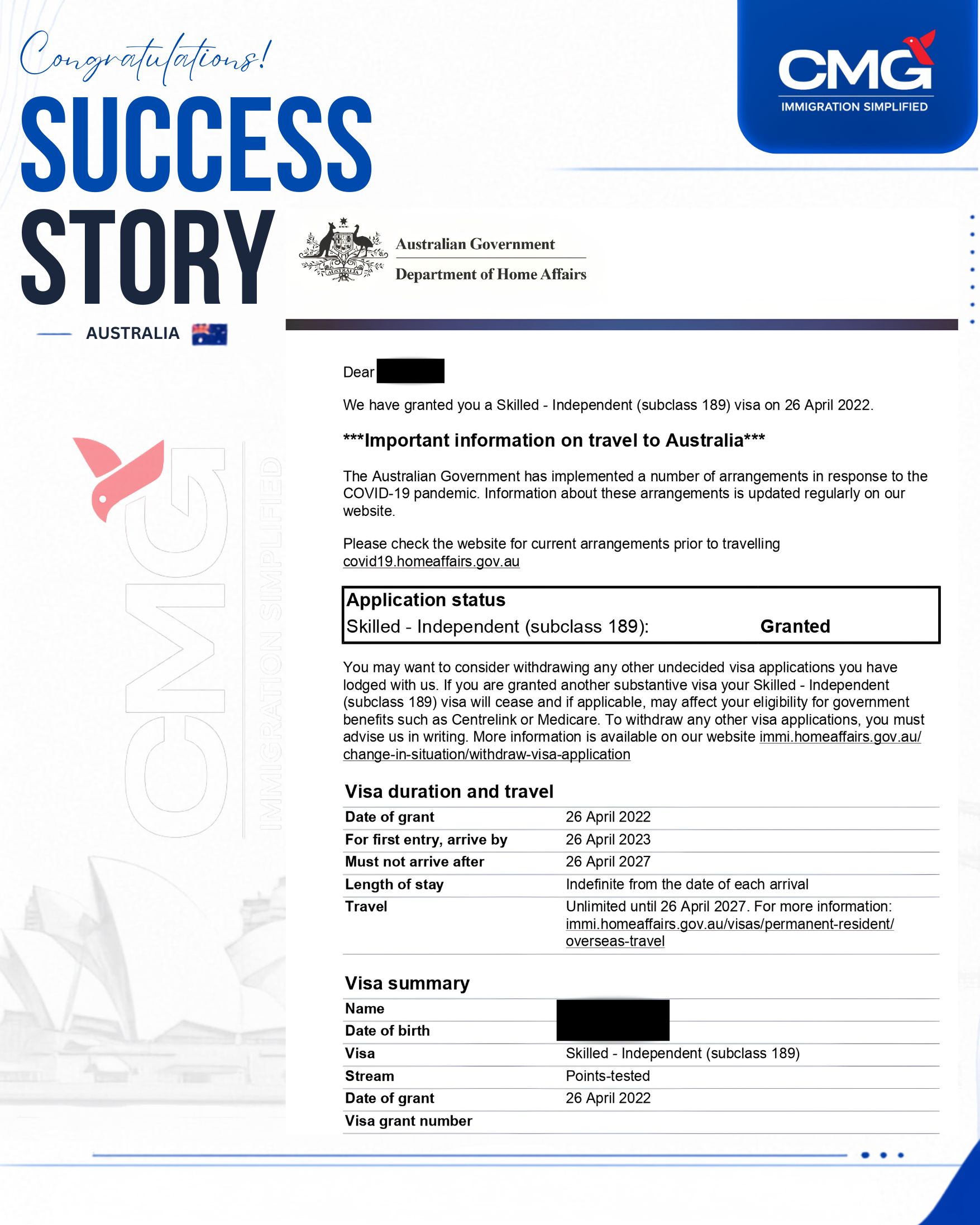 Commonwealth Migration Group client success milestone 30