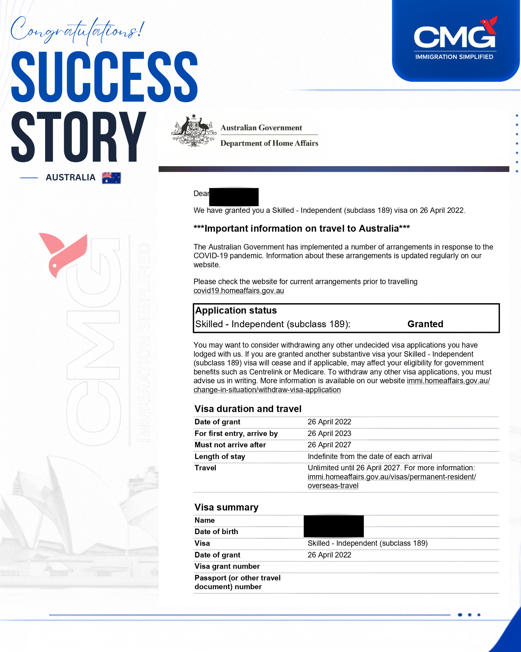 Commonwealth Migration Group client success milestone 31