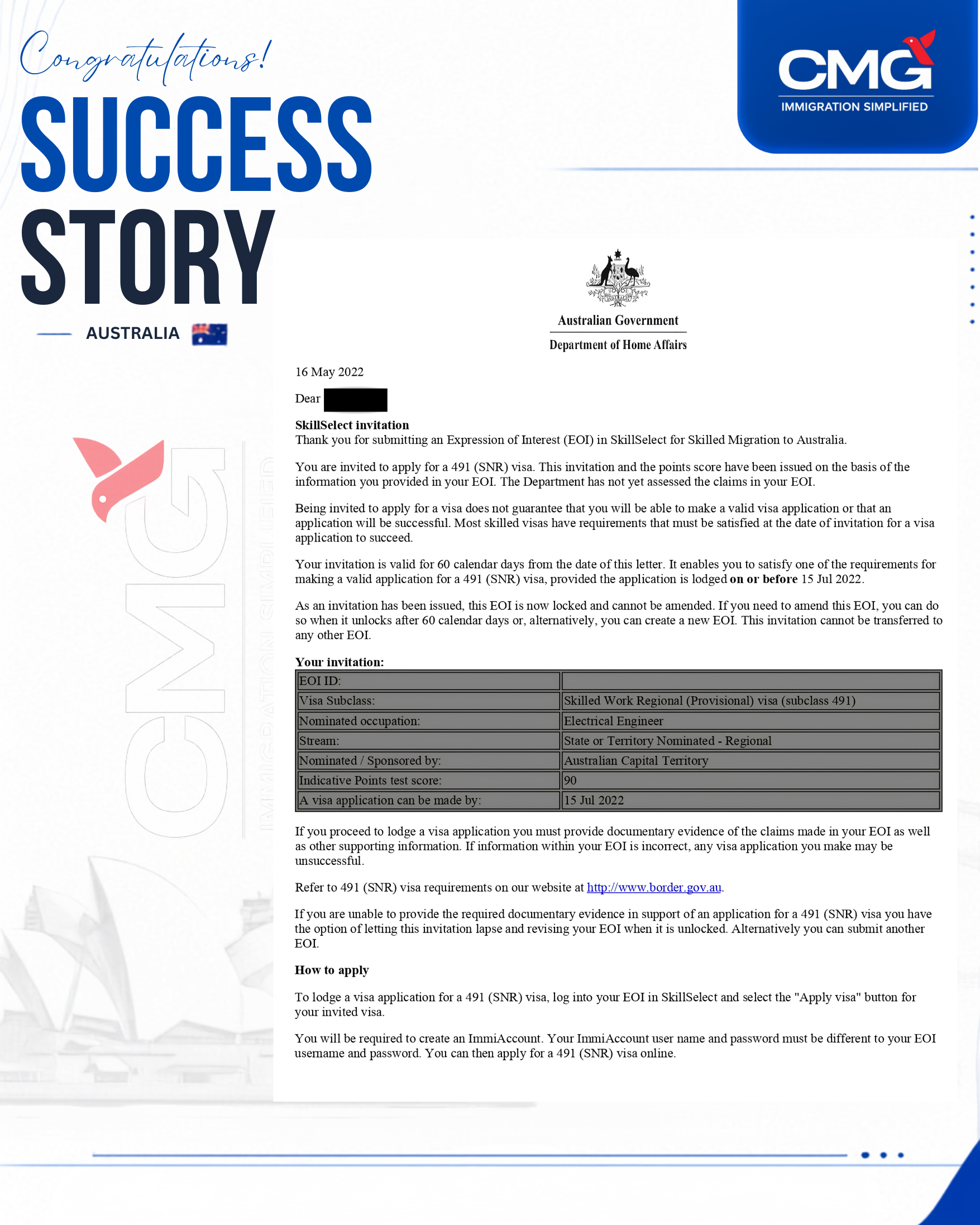 Commonwealth Migration Group client success milestone 33