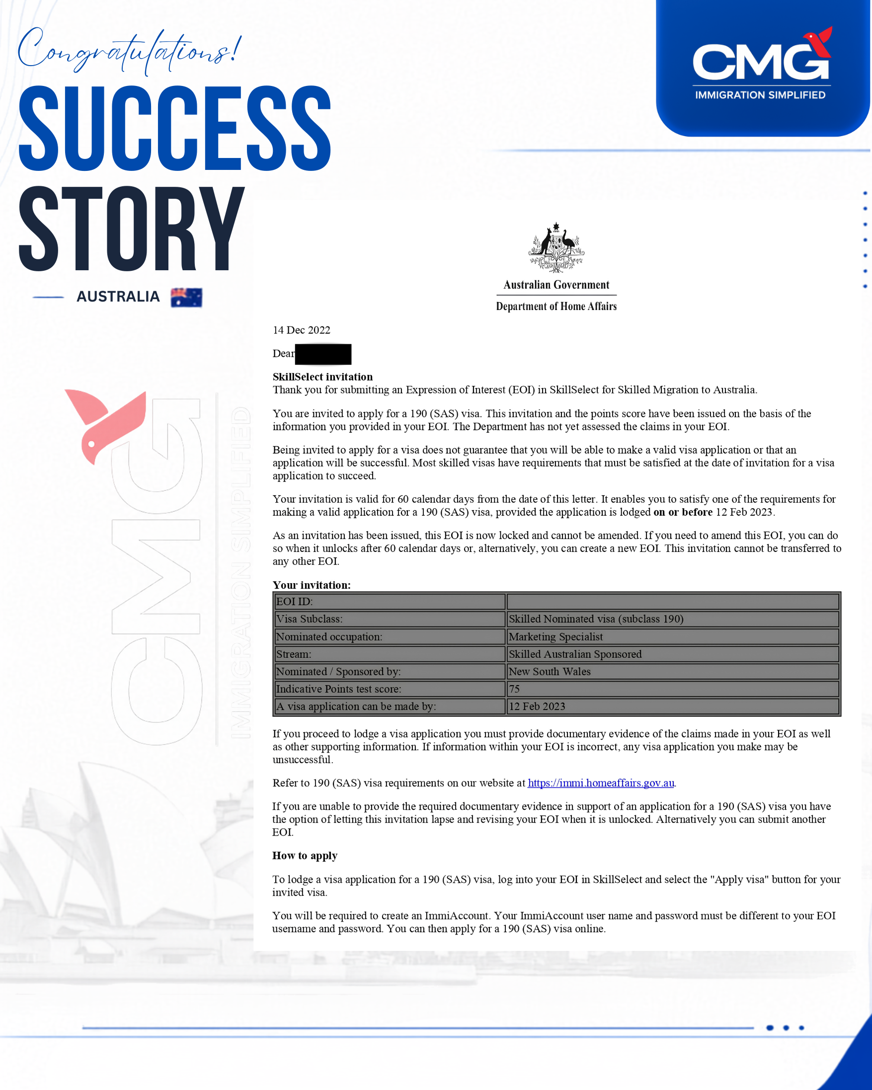 Commonwealth Migration Group client success milestone 35