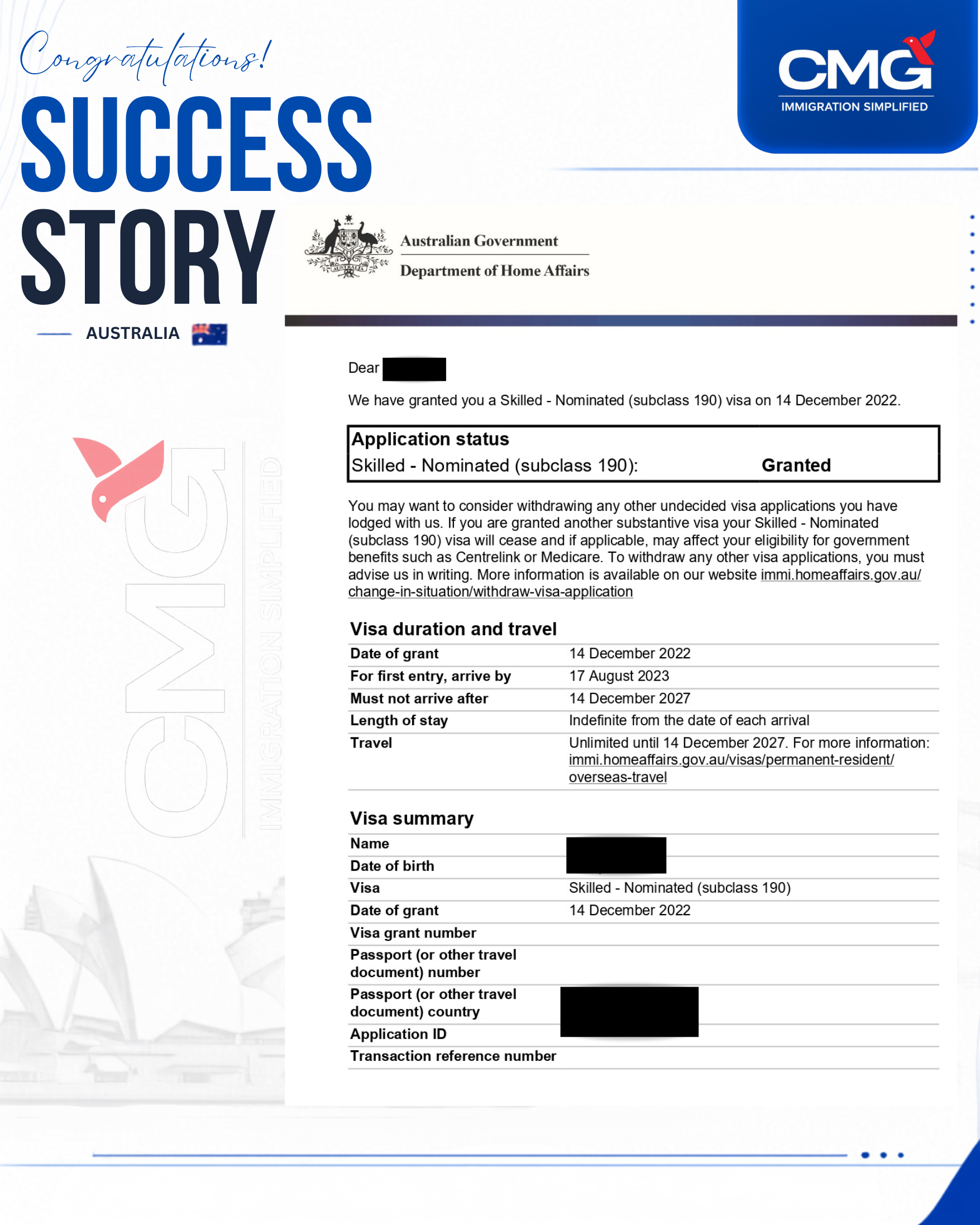 Commonwealth Migration Group client success milestone 36