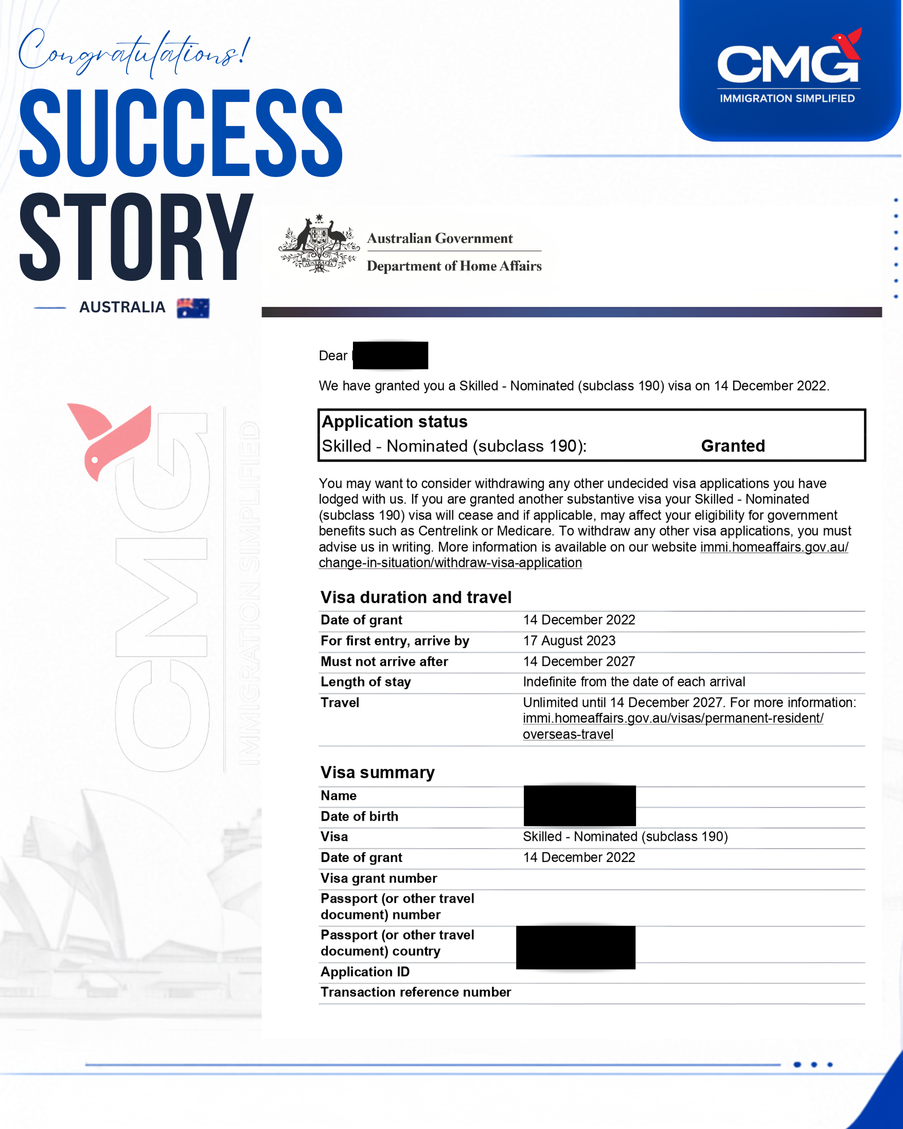 Commonwealth Migration Group client success milestone 37