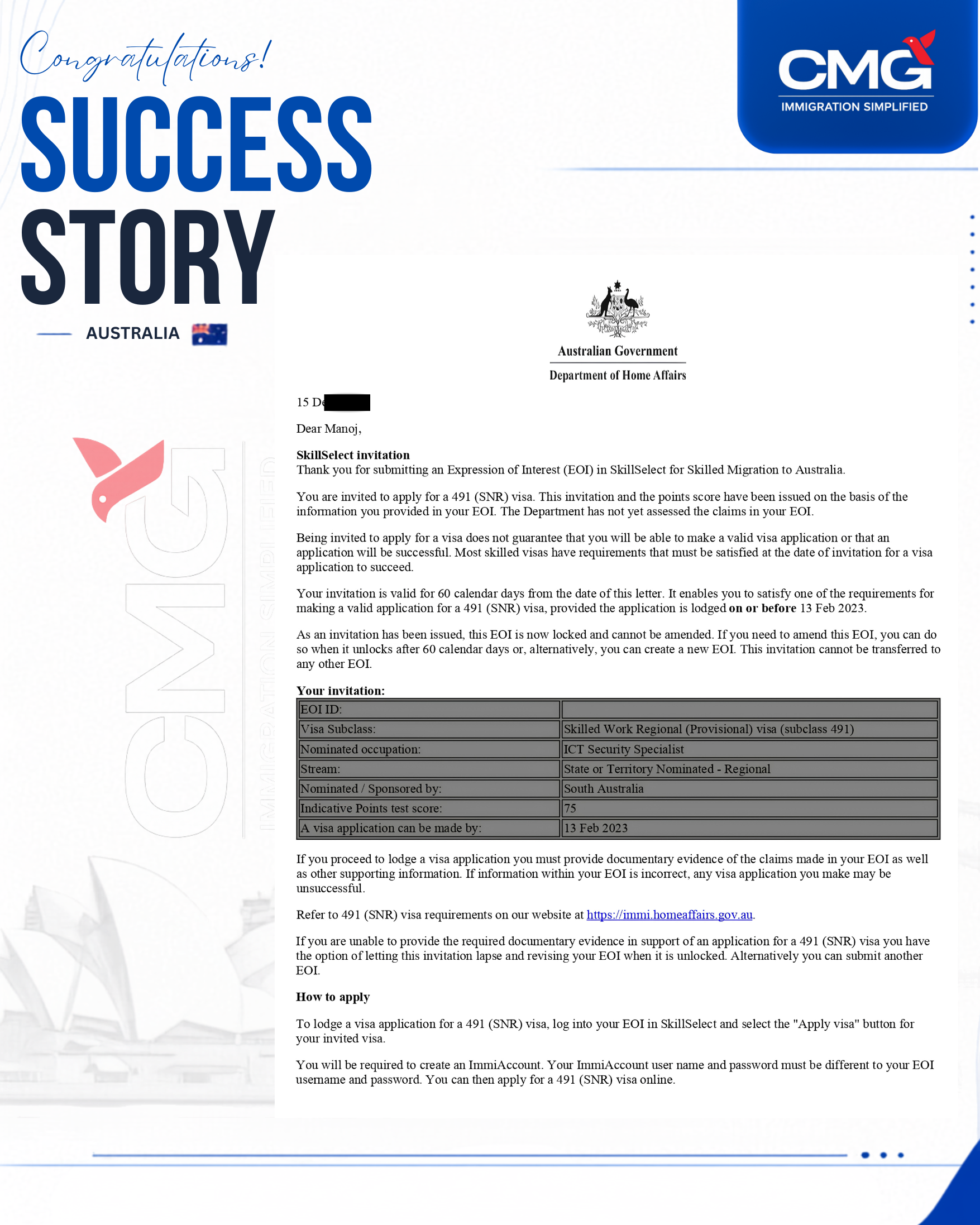 Commonwealth Migration Group client success milestone 38