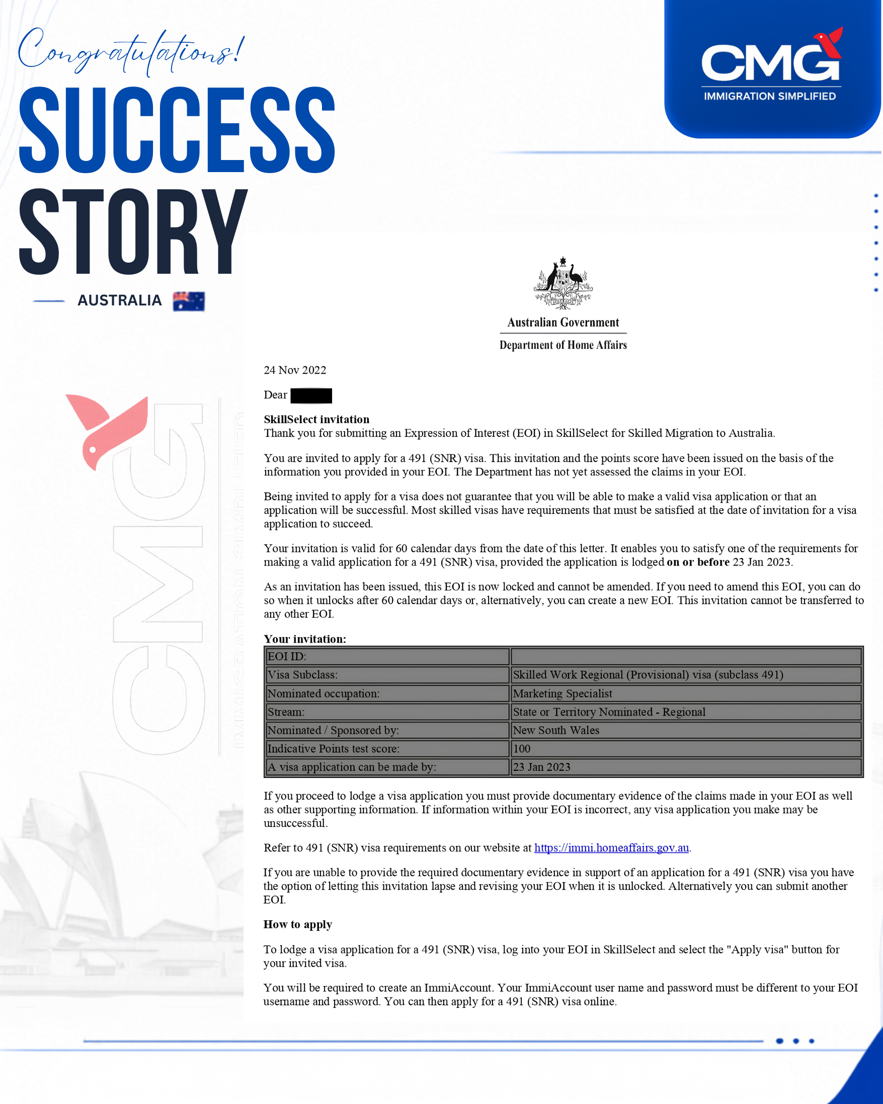 Commonwealth Migration Group client success milestone 40